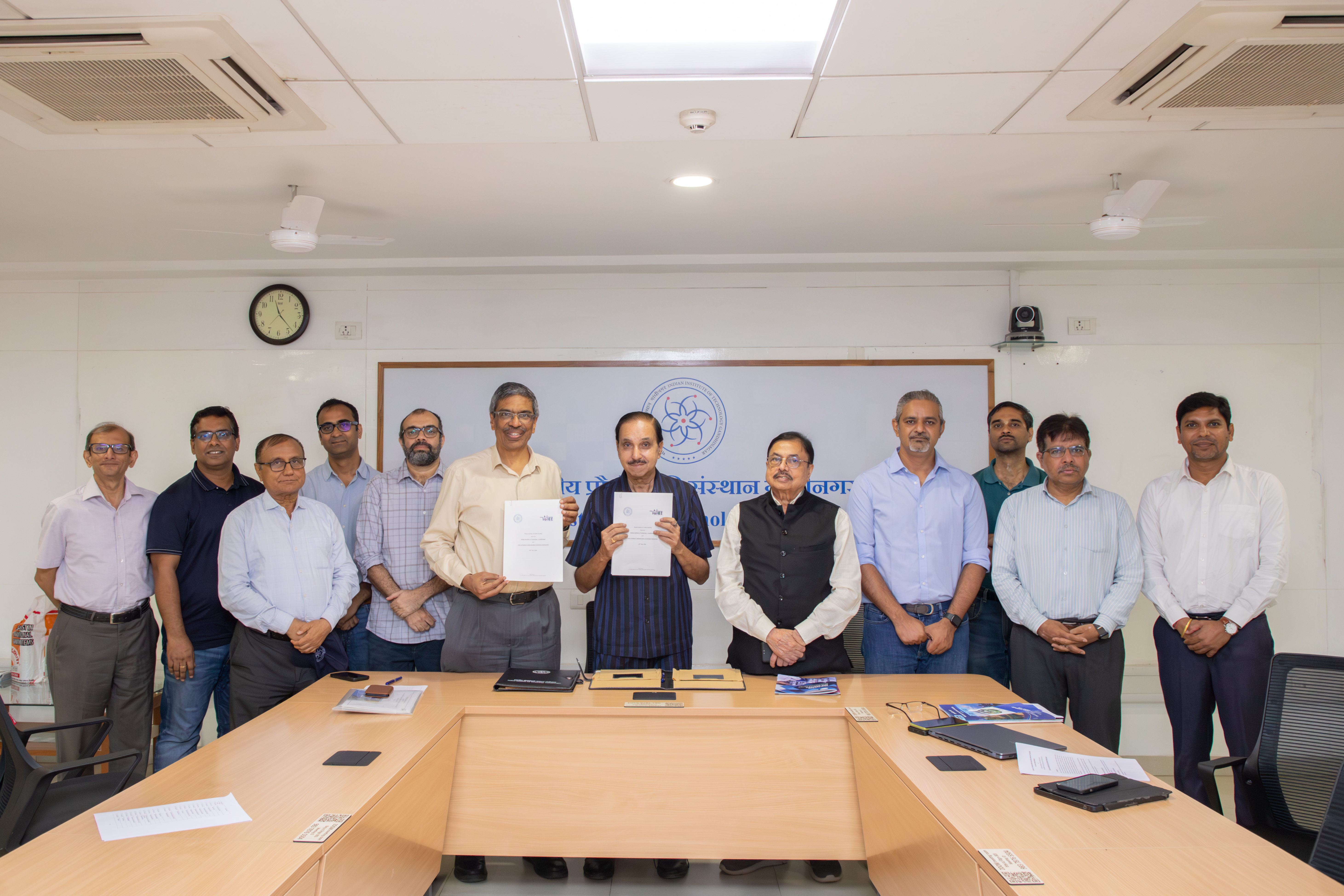 MoU being signed by Prof. Rajat Moona, Director, Indian Institute of Technology and Rakesh Kumar Bhatnagar, Director General, VoICE